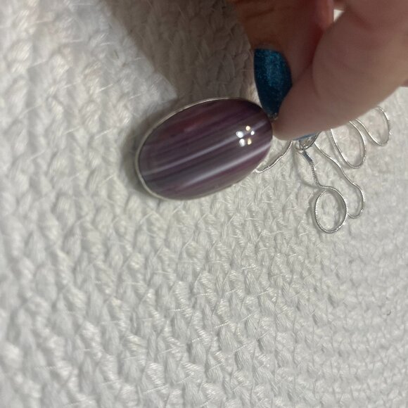 Beautiful PURPLE BOTSWANA AGATE Handmade Sterling 925 Pendant/Chain #336D - Picture 1 of 3